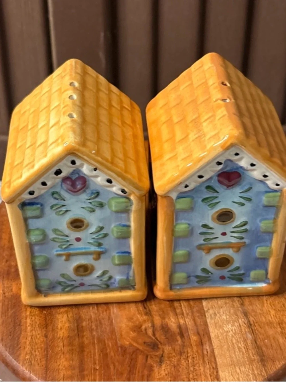 Vintage Ceramic Hand Painted Birdhouse Salt and Pepper Shakers Cottagecore